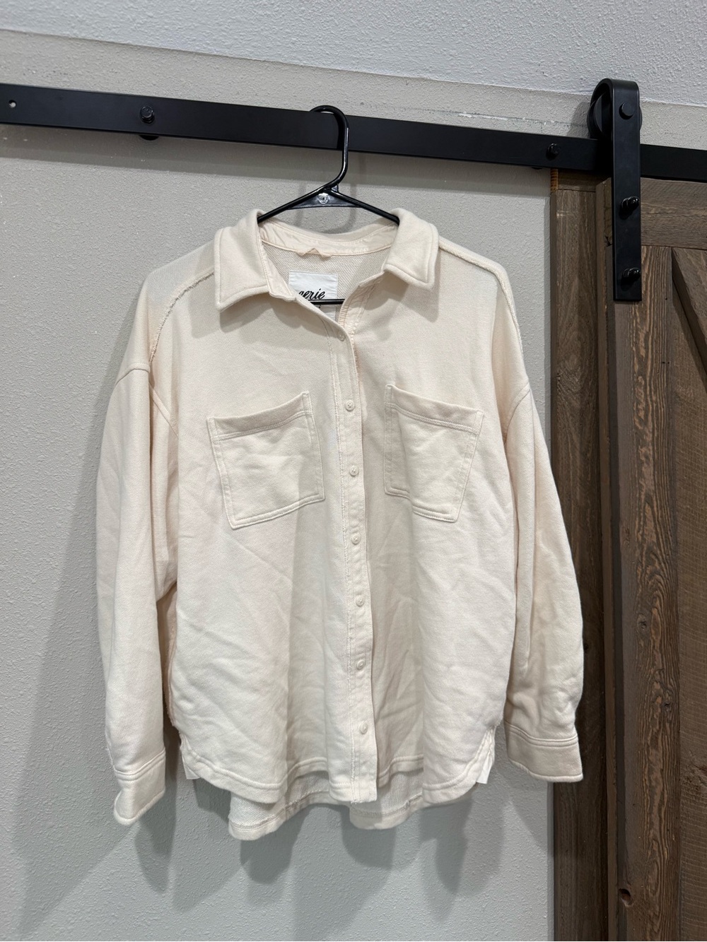 Cream Button-Up Pocket Shirt Jacket